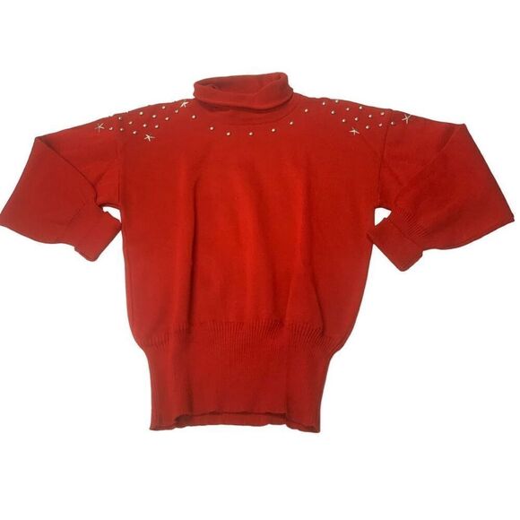 Vintage Silver Studded Turtleneck Sweater - Picture 1 of 7